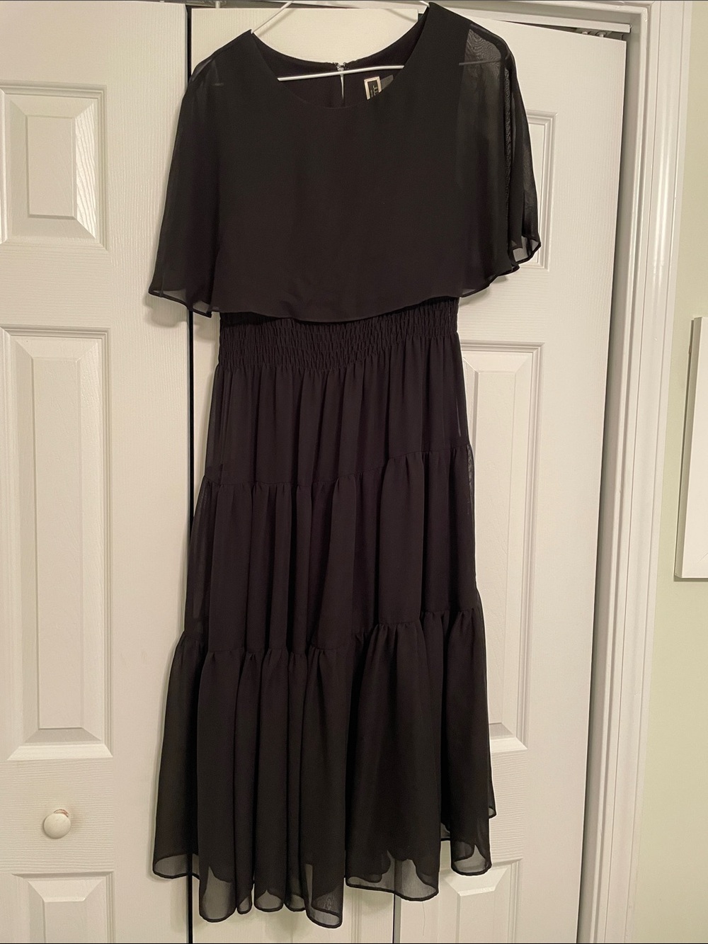 Julian Taylor New York Black Tiered Maxi Dress with Smocked Waist